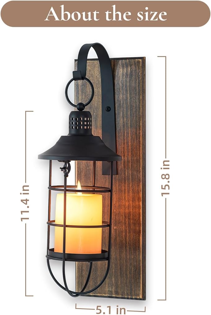 Wall Sconces Candle Holder: Set of 2 Farmhouse Wall Lantern Decor Wood Brown Decorations Indoor for Living Room Front Door Porch