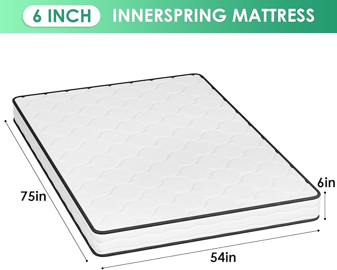 PayLessHere | 6 Inch Full Mattress | Medium Firm Hybrid Mattress | White | with High-Density Foam and Breathable Cover | Pocket Spring Design, Pressure Relief | Bed in a Box, CertiPUR-US Certified