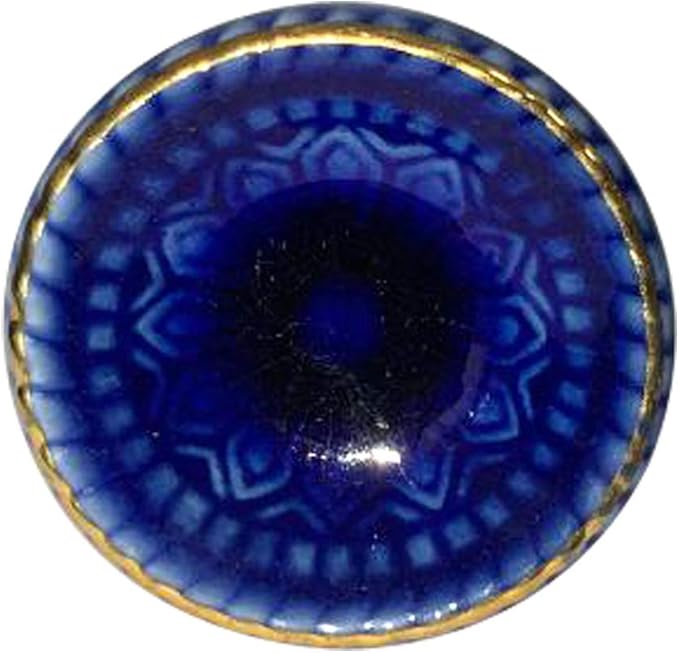 Perilla Home Set of 6 Marrakesh Knob Ceramic Decorative Round Knobs for Home Kitchen Cabinet Hardware Cupboard Glass Door Dresser Wardrobe and Drawer Pulls (Blue)