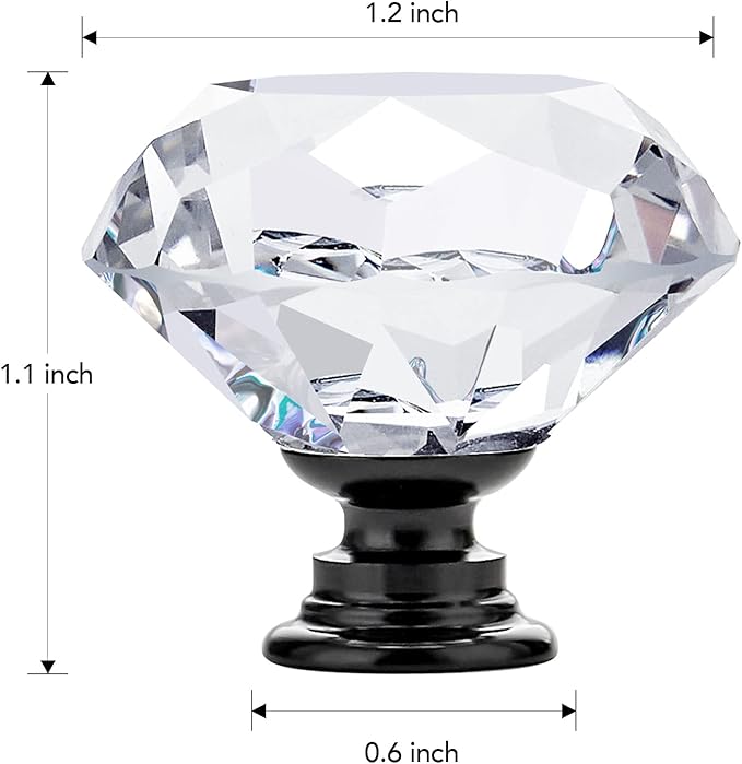 Ravinte 5 Pack Crystal Drawer Knobs - Glass Cabinet Knobs, Diamond Shaped, 30 mm with Black Base