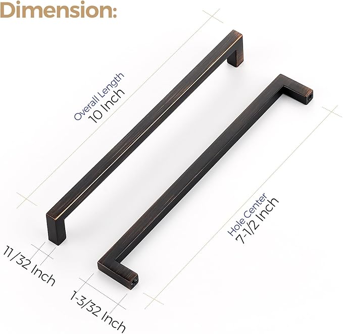 Ravinte 10 Pack Solid Kitchen Cabinet Handles Oil Rubbed Bronze Cabinet Pulls Slim Drawer Pulls with 7-1/2 Inch Hole Center Square Bar Kitchen Cabinet Hardware