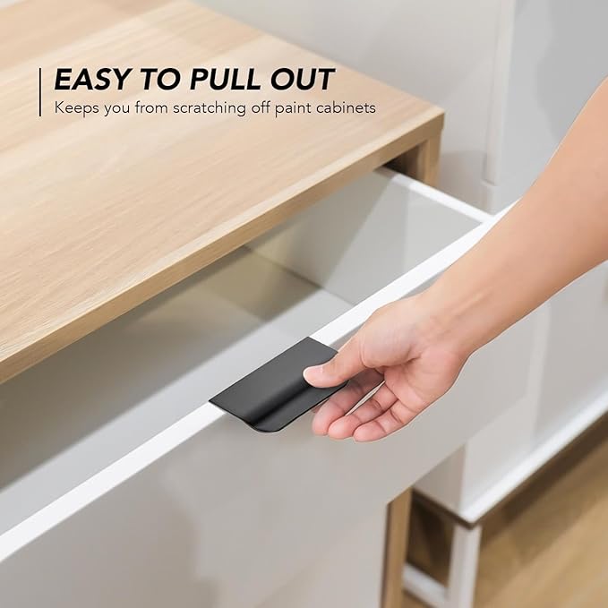 Ravinte Hardware 8 Pack Black Cabinet Handles, 3 Inch (76mm) Finger Edge Pulls, 2 Inch Hole Center, Finger Pulls for Cabinets