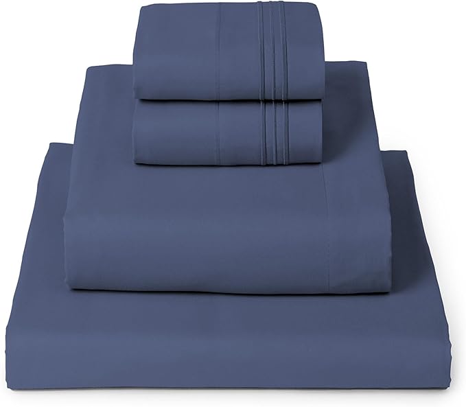 Mellanni Full Sheets Set - 4 PC Iconic Collection Bedding - Hotel Luxury, Extra Soft, Cooling Bed Sheets - Wrinkle, Fade, Stain Resistant (Full, Blue Nova)