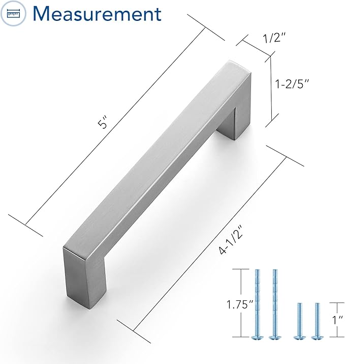 Ravinte 5 Pack Brushed Nickel Kitchen Cabinet Handles 4-1/2 Inch Cabinet Pulls Square Kitchen Hardware for Cabinet Drawer Pulls Drawer Handles Come with Screwdriver
