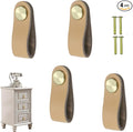 Leather Drawer Pulls and Knobs Soft Cabinet Handles Modern Cabinets Door Knob for Furniture Cupboards Wardrobe Dresser Decorative Handle with Screw 4 Pcs (Yellow)