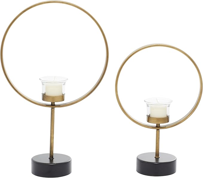 Deco 79 Metal Decorative Candle Holder Circular Votive Candle Stand, Set of 2 Candlestick Holder 15", 11"H, Gold