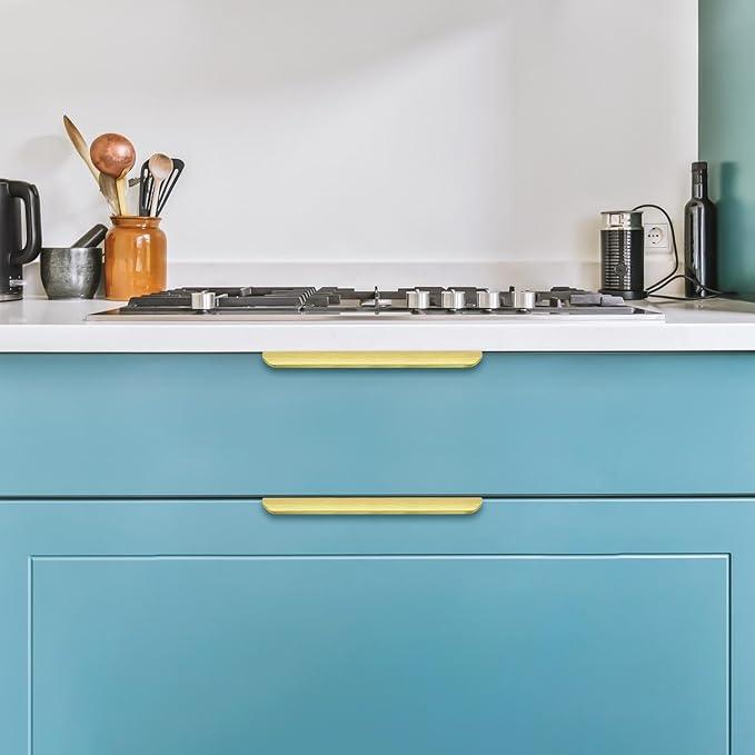 Ravinte Hardware 6 Pack Gold Cabinet Handles, 7.8 Inch (200mm) Finger Edge Pulls, 6-1/4 Inch Hole Center, Finger Pulls for Cabinets