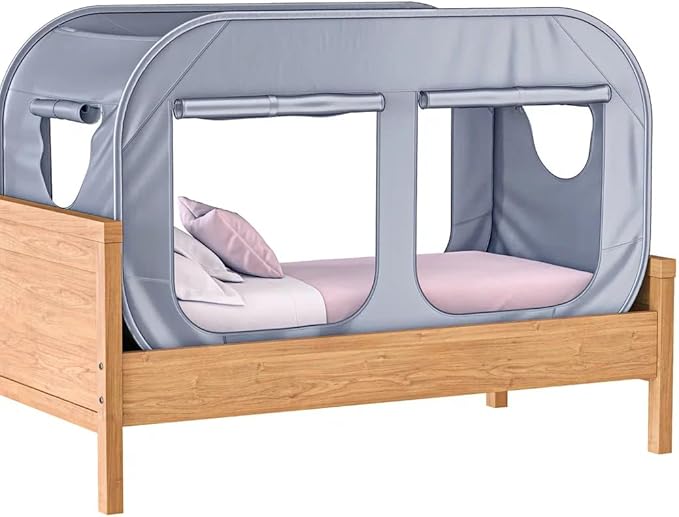TidyFriend Twin Bed Tent, Pop-Up Privacy Canopy & Tent Beds for Kids and Adults – Cozy, Light Blocking, Breathable Pongee Fabric for Sleep, Play, or Study, Collapsible Design (Modern Grey)