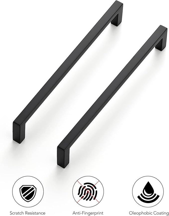Ravinte 25 Pack Matte Black Cabinet Pulls, 6-1/4 Inch (160mm) Hole Center Slim Kitchen Handles, Square Drawer Pulls for Cabinets & Cupboards, Hardware