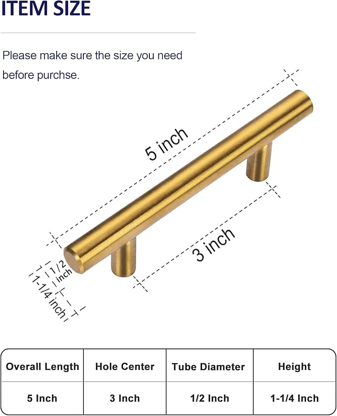 HBL' 30 Pack | 3'' Center to Center Brushed Gold Cabinet Pulls Kitchen Cabinet Handles,Made of Stainless Steel,Ideal for Cabinet,Drawer,Cupboard and Wardrobe.