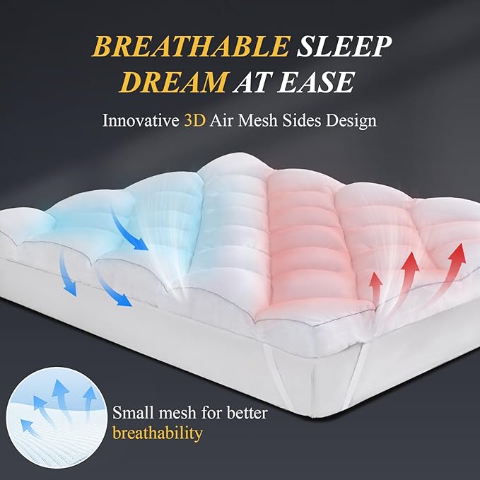DOWNCOOL 3 Inch Full Mattress Topper, Ultra Thick and Fluffy Supportive Memory Foam Mattress Topper for Body Pain, Mattress Pad with Breathable Mesh Design for Deep Sleep, 75x54x3 Inches
