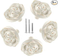 Uenhoy 5 Pcs Rose Drawer Knobs Vintage Dresser Knobs Antique Rose Flower Cabinet Knobs for Dresser Vanity Nightstand Closet with Screws (Ivory White with Golden Edge)