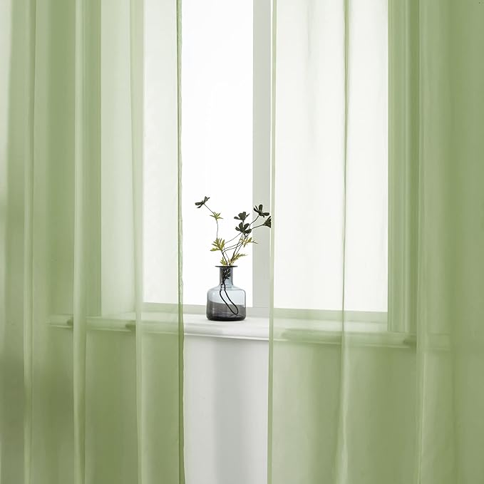 DUALIFE Sage Green Sheer Curtains 96 Inch Length for Living Room 2 Panels Set Grommet Curtain-Light Filttering Drapes St Patric Day Curtains 52x96 Inches Long (Light Green)