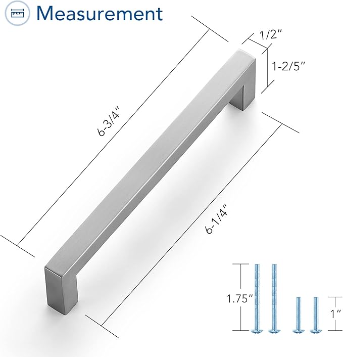 Ravinte 15 Pack Brushed Nickel Kitchen Cabinet Handles 6-1/4 Inch Cabinet Pulls Square Kitchen Hardware for Cabinet Drawer Pulls Drawer Handles Come with Screwdriver