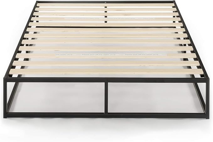 Mellow Modernista Low Profile 10 Inch Metal Platform Bed Frame with Classic Wooden Slat Support Mattress Foundation (No Box Spring Needed), Twin, Black