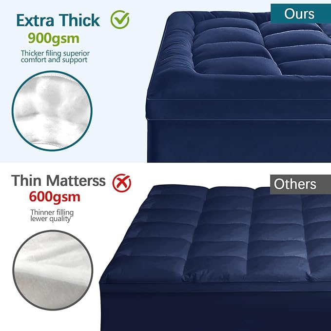 CYMULA Full Size Mattress Topper - Extra Thick Cooling Mattress Pad Cover for Back Pain - Soft Mattress Protector Firm Bed Topper Pillow Top with 8-21 Inch Deep Pocket 3D Snow Down Alternative Fill