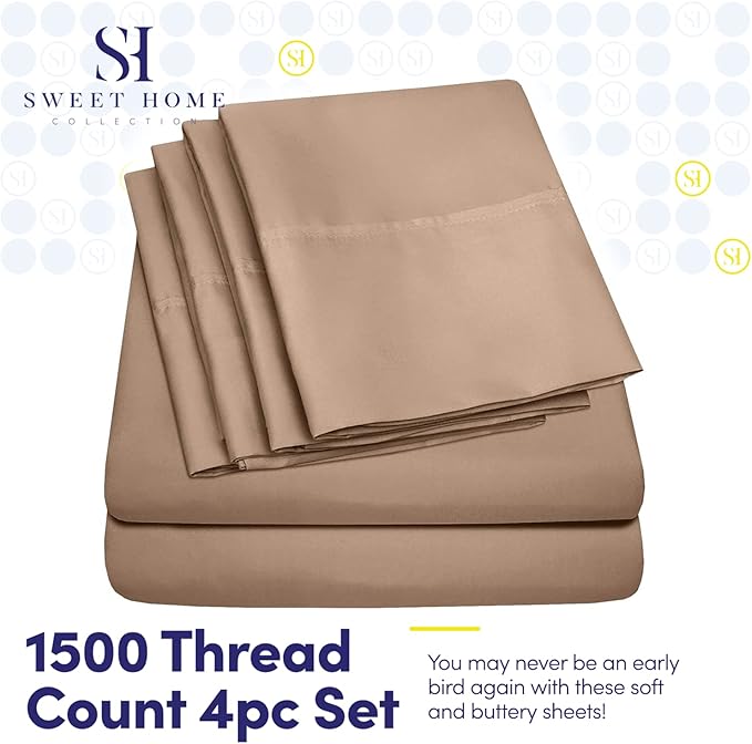 Twin XL Size Bed Sheets - 4 Piece 1500 Supreme Collection Fine Brushed Microfiber Deep Pocket Twin X-Large Sheet Set Bedding - 1 EXTRA PILLOW CASES, GREAT VALUE, Twin XL, Taupe