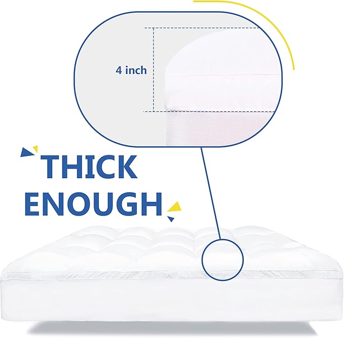 Aemicion Extra Thick Mattress Topper Queen, 4 Inch Extra Soft Mattress Pad Cover, Pillow Top Matress Topper with with 18" Deep Pocket 60" x 80"
