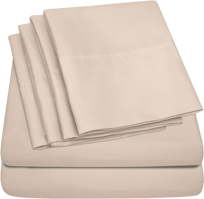 Queen Sheets Beige - 6 Piece 1500 Supreme Collection Fine Brushed Microfiber Deep Pocket Queen Sheet Set Bedding - 2 Extra Pillow Cases, Great Value, Queen, Beige