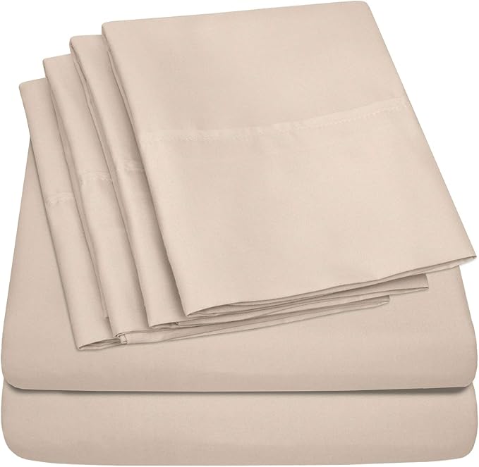 Sweet Home Collection 6 Piece 1500 Supreme Collection Brushed Microfiber Deep Pocket Sheet Set-2 Extra Pillow Cases, Great Value, Split King, Beige