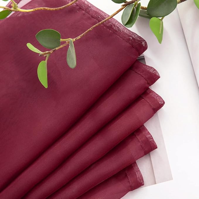 MIULEE Christmas Luxury Window Scarf Sheer Voile Elegant Topper Long Window Valance Solid Window Treatment Swags Drapes for Window Ceremony Wedding Canopy Bed 54" x 216" Maroon Red 1 Piece