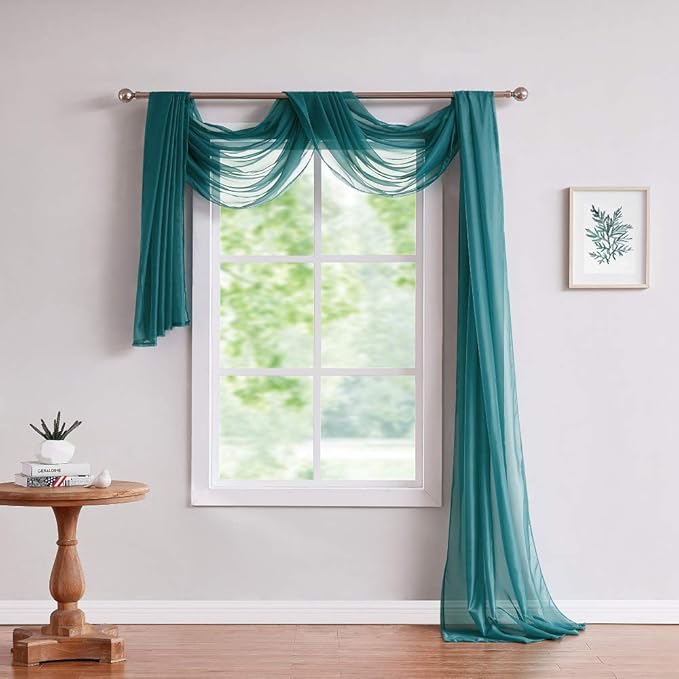 Warm Home Designs Standard Length Green Teal Sheer Window Scarf. Valance Scarves are 54 X 144 Inches. Great As Wedding Arch Draping Fabric, Bed Canopy Or for Decorative Project. AM Teal 144"