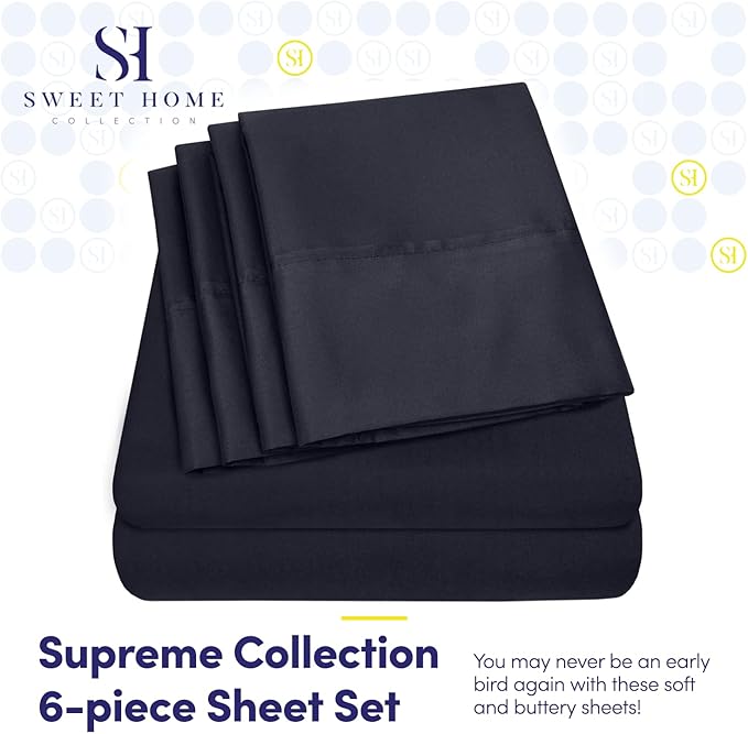 Cal King Size Bed Sheets - 6 Piece 1500 Supreme Collection Fine Brushed Microfiber Deep Pocket California King Sheet Set Bedding - 2 Extra Pillow Cases, Great Value, California King, Navy