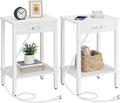 VIMBER Set of 2 End Table with Charging Station, Narrow Side Table with USB Ports and Outlets, Nightstands with 2-Tier Storage Shelves, Sofa Table for Small Space Living Room Bedroom, White UTBT102W2