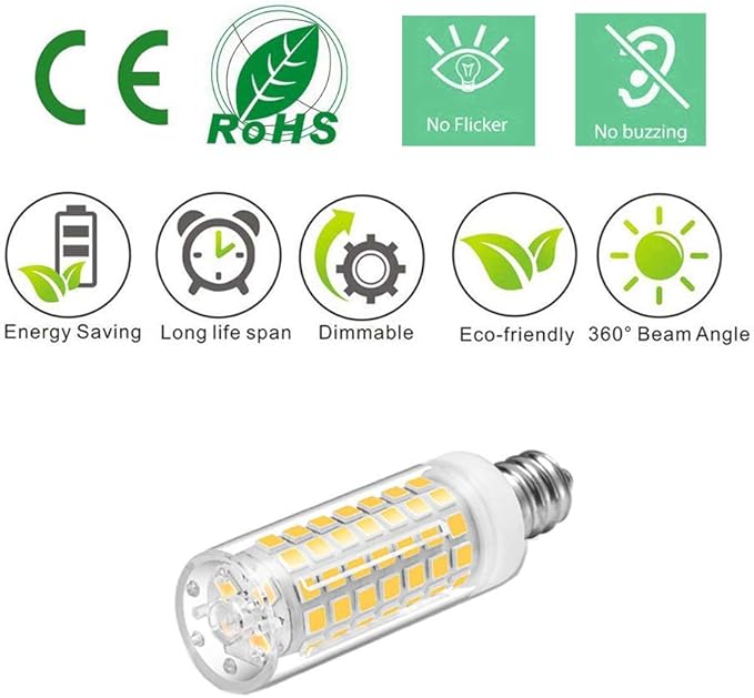 E12 LED Light Bulb Dimmable, 60W Halogen Equivalent, 6000K Daylight White, T6 Small Base 120V 7W 630LM C7 Bulbs for Ceiling Fan, Chandelier, Pendant Lighting, Salt Lamp, 3 Pack