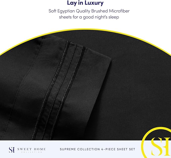 California King Sheet Sets - Breathable Luxury Sheets with Full Elastic & Secure Corner Straps Built In - 1800 Supreme Collection Cal King Deep Pocket Bedding Set, Sheet Set, California King, Black