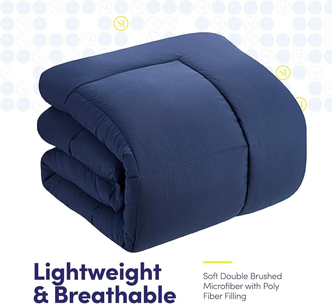 Sweet Home Collection 5 Piece Comforter Set Bag Solid Color All Season Soft Down Alternative Blanket & Luxurious Microfiber Bed Sheets, Navy, Twin