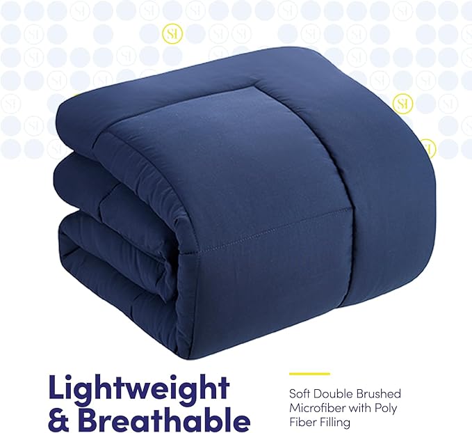 Sweet Home Collection RV Short Queen Comforter Set for RV Camper - Comforter Set with Fitted & Flat Sheet, 4 Pillowcases - Tailored for RV Short Queen Beds - Cozy Essentials for Your RV Bedroom, Navy