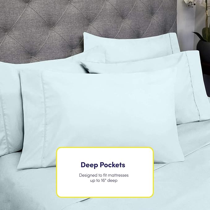 Full Size Bed Sheets - 6 Piece 1500 Supreme Collection Fine Brushed Microfiber Deep Pocket Full Sheet Set Bedding - 2 Extra Pillow Cases, Great Value, Full, Aqua