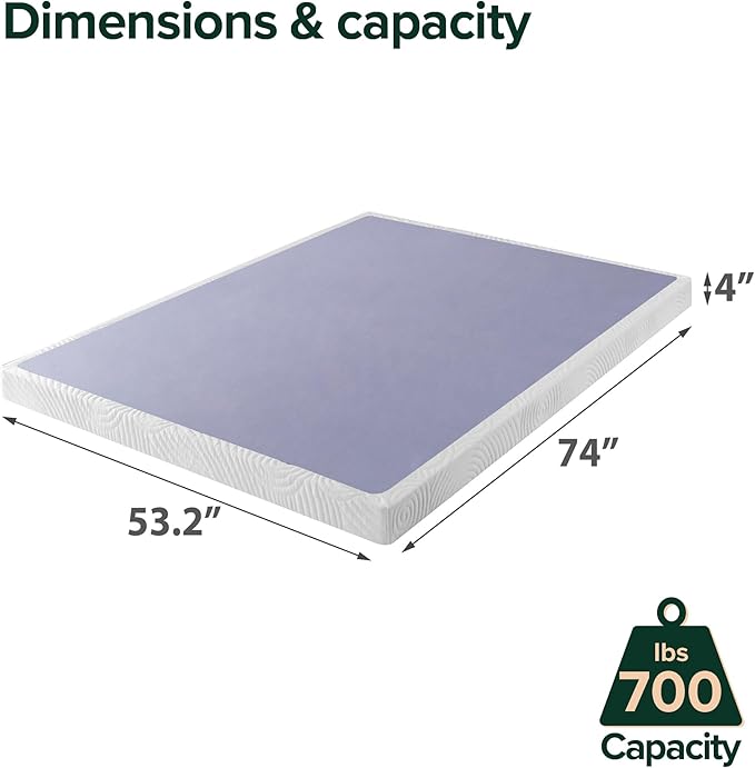 ZINUS Metal Box Spring with Wood Slats, 4 Inch Mattress Foundation, Sturdy Steel Structure, Easy Assembly, Full
