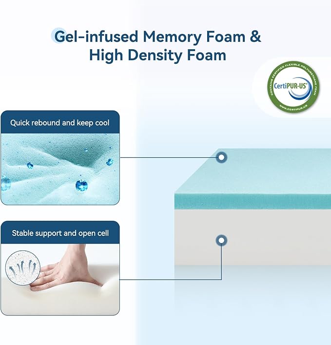 ONENICE 6 Inch Twin Mattress for Kids, Cooling Gel Memory Foam with Plush Removable Pillowtop, CertiPUR-US Certified, Fiberglass-Free, Mattress in a Box for Support & Comfort
