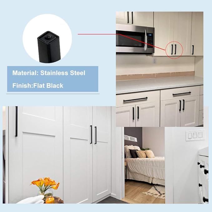 goldenwarm 200 Pack 5 Inch Black Cabinet Handles Matte Black Drawer Pulls Stainless Steel Cabinets Hardware Square Bar Modern for Kitchen Bathroom Cupboard