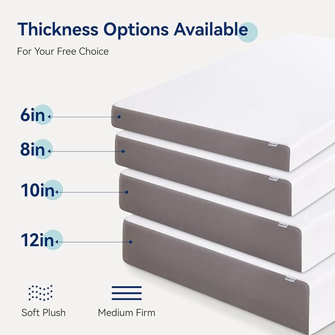Amazon Basics Memory Foam Mattress, Medium Firm, 8 Inch, Queen, White/Grey