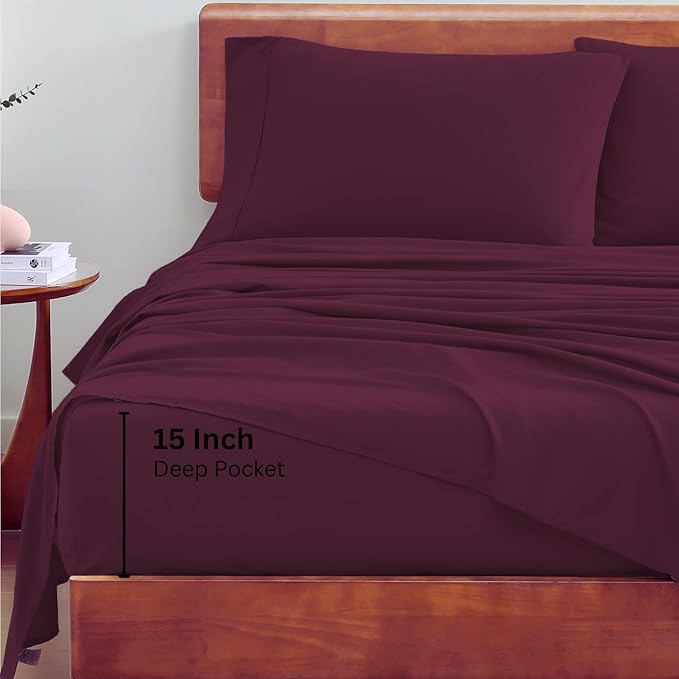 LANE LINEN Sustainably Produced 100% Organic Cotton Twin Bed Sheet Set, Soft & Breathable Naturally Cool Temperature Regulating Twin Sheet Set, Low Pilling Fade Resistant Bed Sheets- Windsor Wine