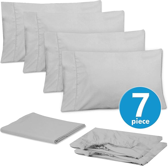 Sweet Home Collection 6 Piece 1500 Supreme Collection Brushed Microfiber Deep Pocket Sheet Set-2 Extra Pillow Cases, Great Value, Split King, Silver
