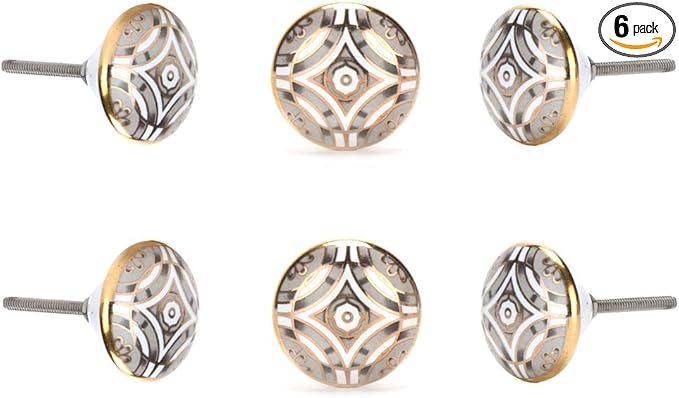 Perilla Home Set of 6 Ceramic Knobs for Cabinet & Drawers Decorative Round Knobs for Home Kitchen Cabinet Hardware Cupboard Glass Door Dresser Wardrobe and Drawer Pulls (Aster Black)