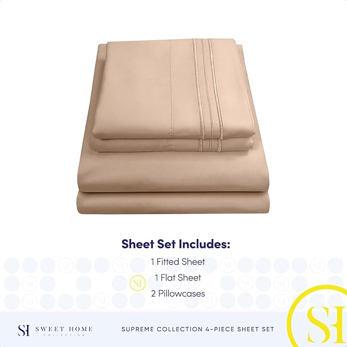 Split King Sheets - Breathable Luxury Sheets with Full Elastic & Secure Corner Straps Built In - 1800 Supreme Collection Extra Soft Deep Pocket Bedding Set, Sheet Set, Split King Size, Taupe