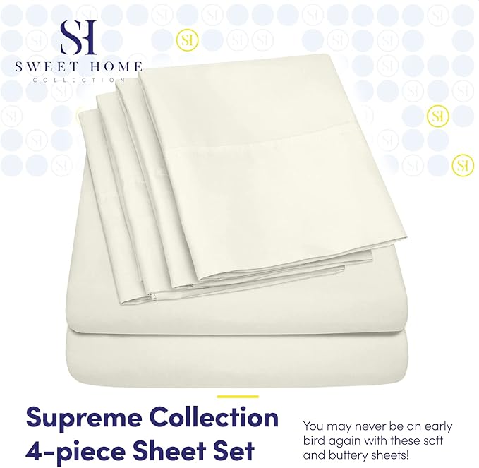 Twin XL Size Bed Sheets - 4 Piece 1500 Supreme Collection Fine Brushed Microfiber Deep Pocket Twin X-Large Sheet Set Bedding - 1 EXTRA PILLOW CASES, GREAT VALUE, Twin XL, ivory