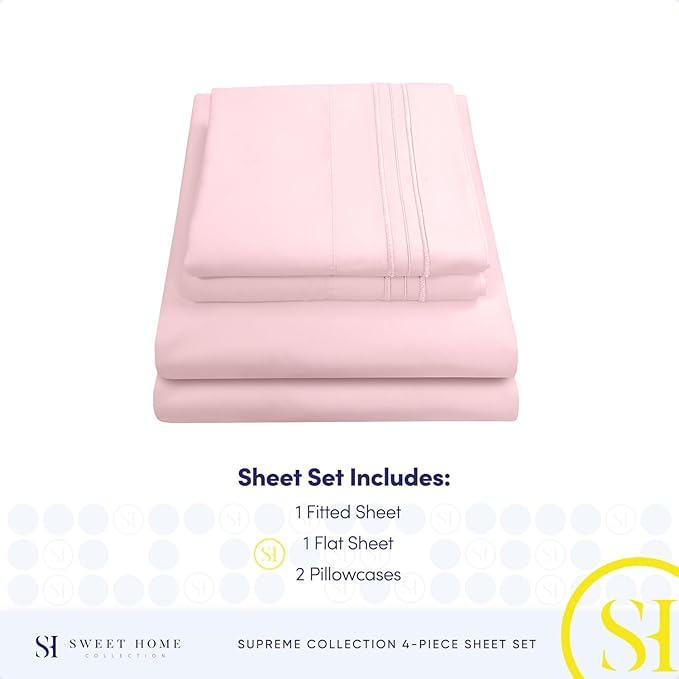 Queen Size Bed Sheets - Breathable Luxury Sheets with Full Elastic & Secure Corner Straps Built In - 1800 Supreme Collection Soft Deep Pocket Bedding, Sheet Set, EXTRA DEEP pocket - Queen, Pale Pink