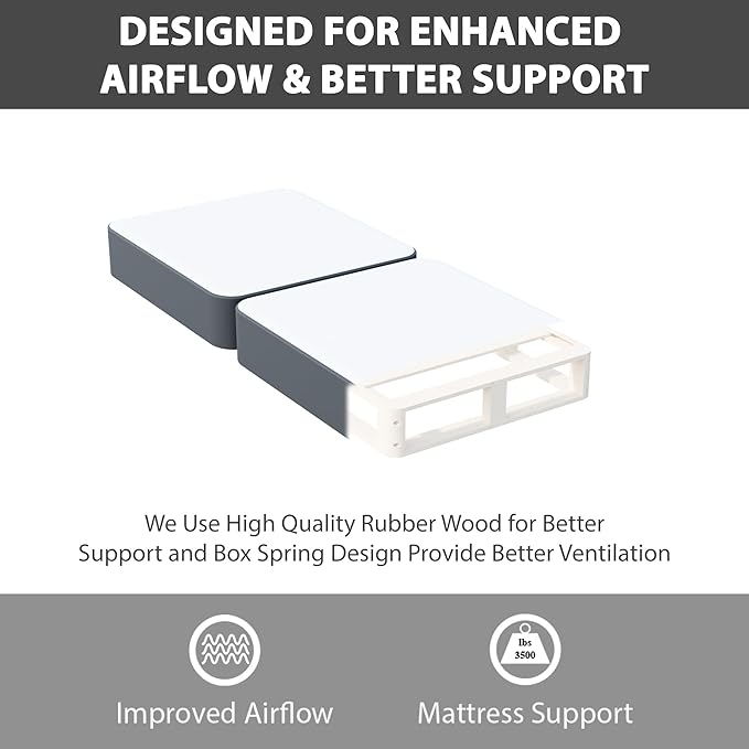 Nutan Inch Sturdy Box Spring for Mattress Support-Durable and Fully Assembled, Natural Wood Twin, Gray, 8" Foundation