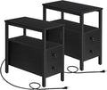 HOOBRO Set of 2 End Tables with Charging Station, Narrow Side Table with Drawers & USB Port & Power Outlets, Nightstand for Small Spaces, Living Room, Stable and Sturdy, Black BK541BZP201