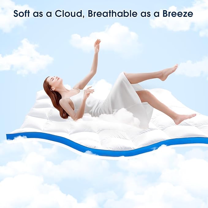 Short Queen Mattress Topper, CYMULA Cooling Mattress Pad Cover PillowTop for Bed Back Pain, Extra Thick Mattress Protector Firm Soft Floor Fill Overfilled with 8-21 Inch Deep Pocket, 60"x75"White