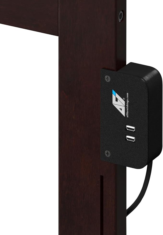 AFI, Mission Queen Solid Wood Headboard with Attachable Charger, Espresso