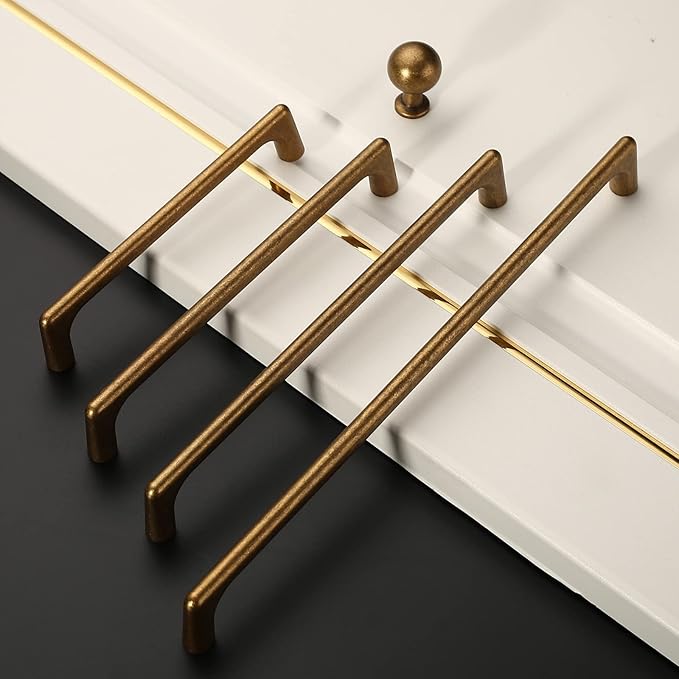 Amerdeco 10 Pack Antique Brass Cabinet Pulls 5 Inch(128MM) Hole Centers Kitchen Vintage Retro Cabinet Handles Hardware Kitchen Handles for Cabinets Cupboard Handles Drawer Pulls ZH0041
