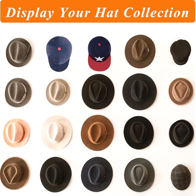 FOTYRIG Adhesive Hat Hooks Hat Hangers 10lbs Sticky Wall Rack for Baseball Caps, Bucket Hats, Cowboy Hats, Extended Wooden Pegs Handmade - Bathroom Door Cloest Entryway Wardrobe-8 Pack