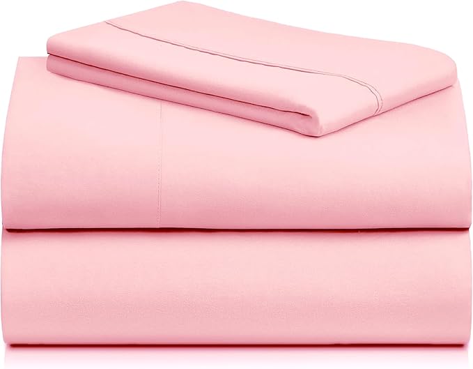 LuxClub 3 PC Sheet Set Bed Sheets Deep Pockets 16" Eco Friendly Wrinkle Free Cooling Machine Washable Hotel Bedding Silky Soft - Baby Pink Twin XL
